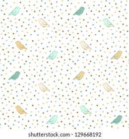 Seamless pattern with birds and dots