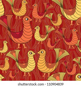 seamless pattern from birds in ethnic graphic style