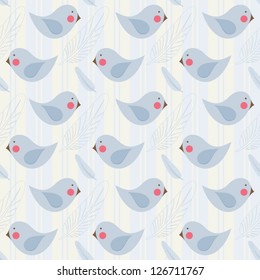 Seamless pattern with birds and feather