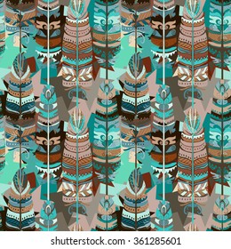 Seamless pattern with birds feathers. Tribal art animal background texture,  boho, vintage  print. Cloth design, wallpaper, wrapping