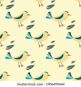 seamless pattern birds and feathers yellow vector 