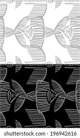 Seamless pattern with birds and fishes