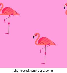 Seamless pattern with birds flamingos