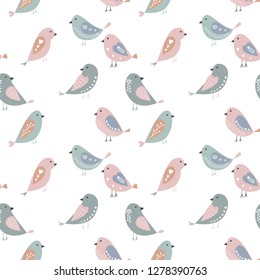 Seamless pattern with birds. Flat pastel birds seamless pattern. Vector seamless pattern with birds