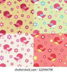 seamless pattern with birds and flowers