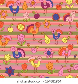 Seamless pattern with birds and flowers