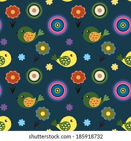 Seamless pattern birds and flowers