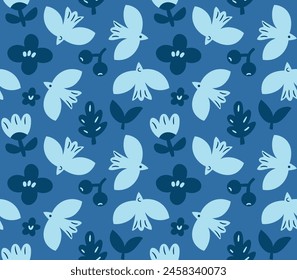 Seamless pattern with birds and flowers