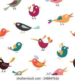 Seamless pattern. Birds and flowers