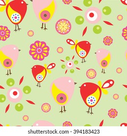 Seamless pattern with birds and flowers
