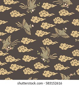 Seamless pattern of birds and flowers