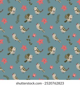 Patrón sin fisuras con pájaros y flores. Diseño para la tela, textiles, Fondo de pantalla, embalaje	

