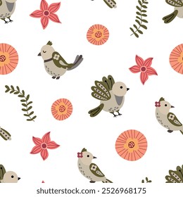 Seamless pattern with birds and flowers. Design for fabric, textiles, wallpaper, packaging	
