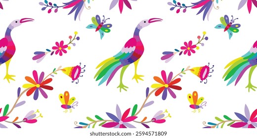 Seamless pattern with birds and flowers on white background. Design for wallpaper, wrapping paper, background, fabric.