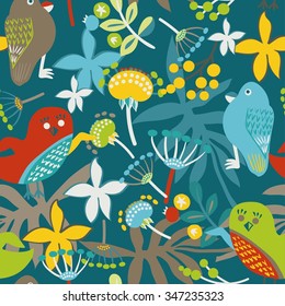 Seamless pattern with birds and flowers.Vector illustration. 