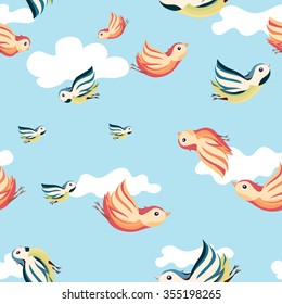 seamless pattern birds flying in the clouds