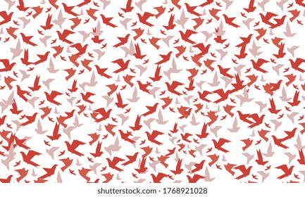 Seamless pattern with birds and foliage, nice orange texture with birds  on white background
