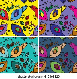 Seamless pattern with birds. Geometric style bright vector design