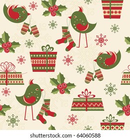 Seamless pattern with birds and gifts