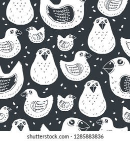 Seamless pattern with birds. Hand drawn style. Design element for wrapping paper, wallpaper and fabric.