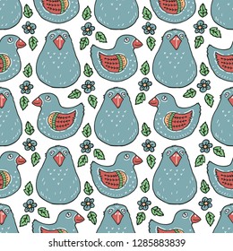 Seamless pattern with birds. Hand drawn style. Design element for wrapping paper, wallpaper and fabric.