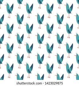 Seamless pattern, birds, hand drawn overlapping backdrop. Colorful background vector. Cute illustration, seagulls. Decorative wallpaper, good for printing