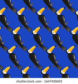Seamless pattern, birds, hand drawn overlapping backdrop. Colorful background vector. Cute illustration, toucans. Decorative wallpaper, good for printing
