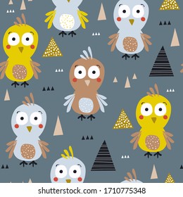 Seamless pattern, birds, hand drawn overlapping backdrop. Colorful background vector. Cute illustration. Decorative wallpaper, good for printing