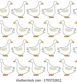 Seamless pattern, birds, hand drawn overlapping backdrop. Colorful background vector. Cute illustration, geese. Decorative wallpaper, good for printing