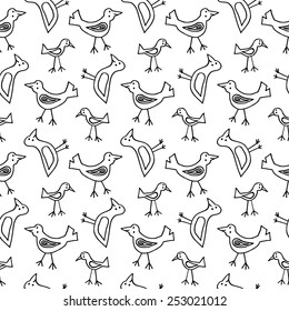 Seamless pattern of birds. Hand - drawn illustration.