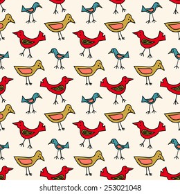 Seamless pattern of birds. Hand - drawn illustration.