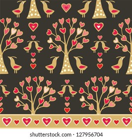 seamless pattern with birds and hearts