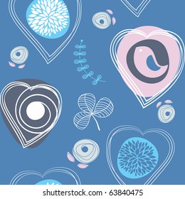 Seamless pattern with birds and hearts