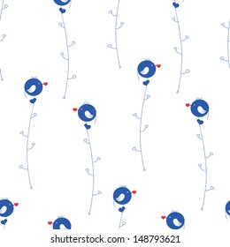 seamless pattern. birds and hearts on a branch. vector print 