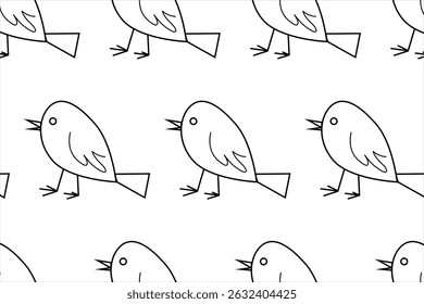 Seamless pattern with birds isolated on a white background, in a linear style. Vector illustration, minimalistic style.