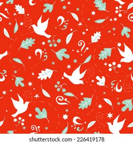 seamless pattern with birds and leaves