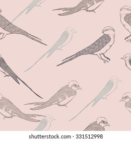 Seamless pattern with birds, Line Art