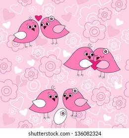 Seamless pattern with a birds in love