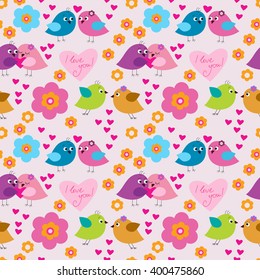 Seamless pattern with birds in love