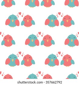 Seamless pattern with birds in love. Stock vector.