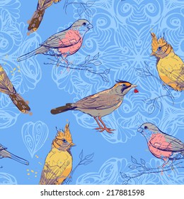 seamless pattern with birds and mandala background