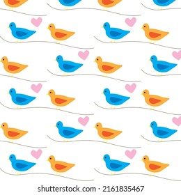 Seamless pattern with birds in nature. Vector illustration for  wrapping paper, print, poster and wallpapers.  