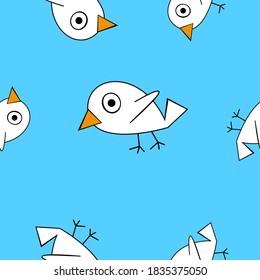 Seamless pattern of birds on blue background