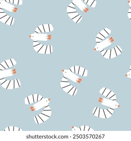 Seamless pattern with birds on blue background. Vector illustration.