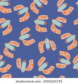 Seamless pattern with birds on blue background. Vector illustration.	
