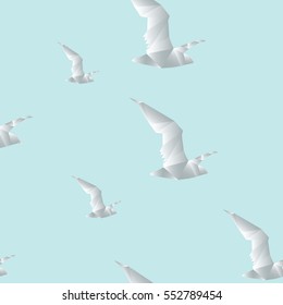 seamless pattern with birds on a blue sky in the style of low poly