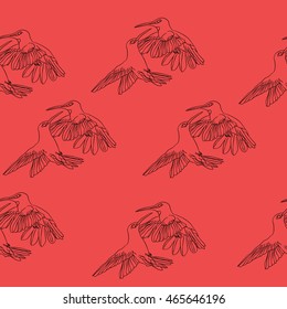 Seamless pattern with birds on pink background, vector