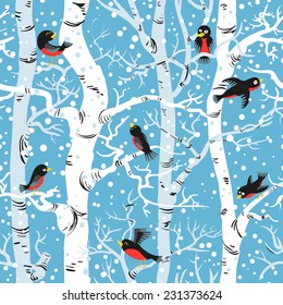 Seamless pattern with birds on trees