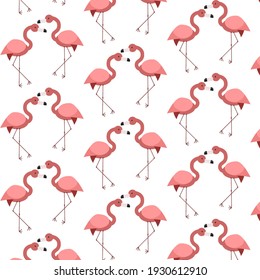 Patrón sin foco con las aves. Patrón de flamingo rosado. Sobre un fondo blanco. Tejidos de fábrica. Ropa de cama. Cortinas. Papel de regalo. 