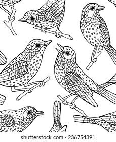 Seamless Pattern Birds Retro Black & White